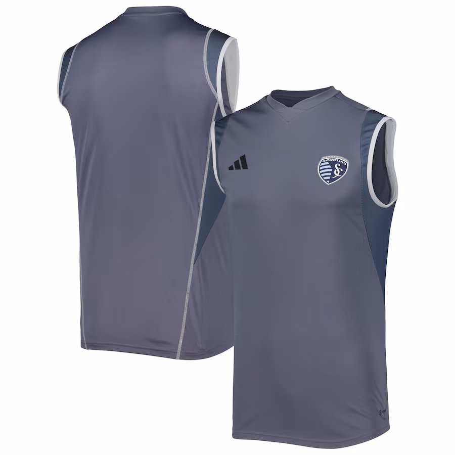 Men's Sporting Kansas City adidas Gray 2023 On-Field Sleeveless Training Jersey - ujerseystore