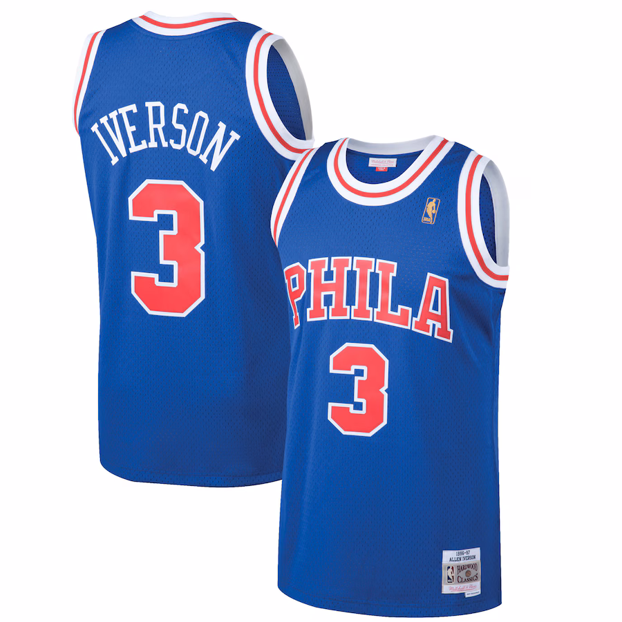 Men's Philadelphia 76ers Allen Iverson Mitchell & Ness Royal 1996/97 Hardwood Classics Swingman Jersey - ujerseystore