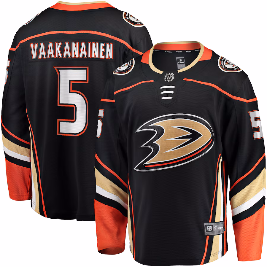 Men's Anaheim Ducks Urho Vaakanainen Fanatics Black Home Premier Breakaway Player Jersey - ujerseystore