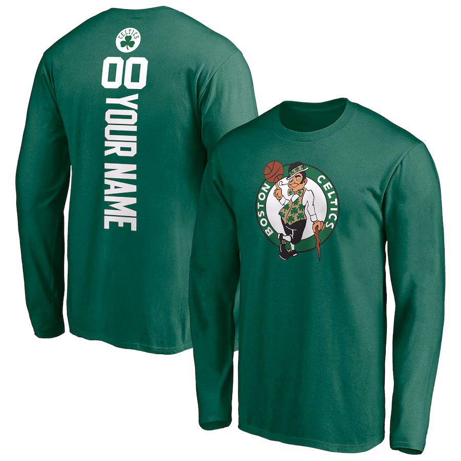 Men's Boston Celtics Green Playmaker Personalized Name & Number Long Sleeve T-Shirt - ujerseystore