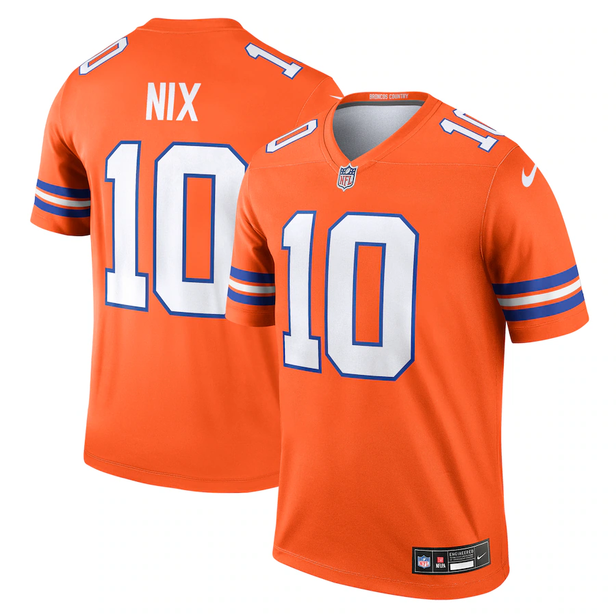 Men's Denver Broncos Bo Nix Nike Orange Alternate Legend Player Performance Top - ujerseystore