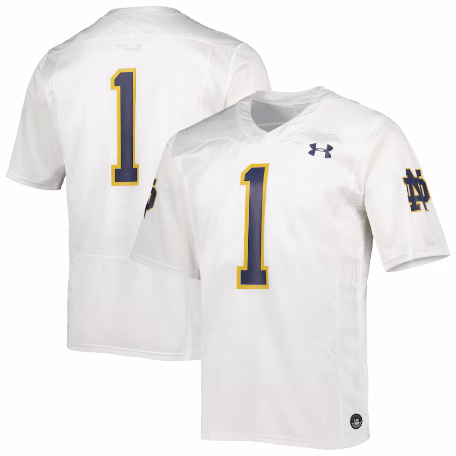 Men's Under Armour #1 White Notre Dame Fighting Irish Team Wordmark Replica Football Jersey - ujerseystore