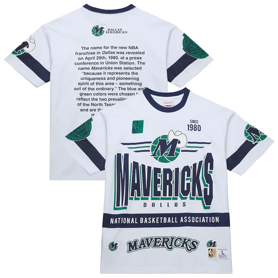 Unisex Dallas Mavericks  Mitchell & Ness White Hardwood Classics Vintage Team Origins Premium T-Shirt - ujerseystore