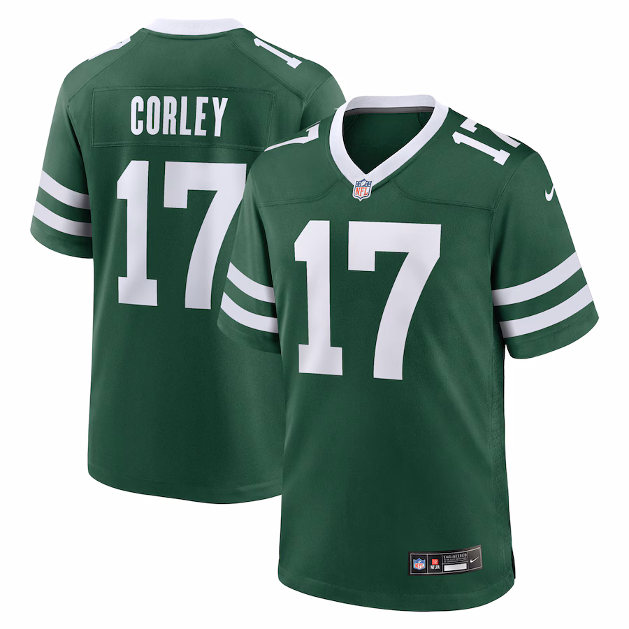 Men's New York Jets Malachi Corley Nike Legacy Green Team Game Jersey - ujerseystore