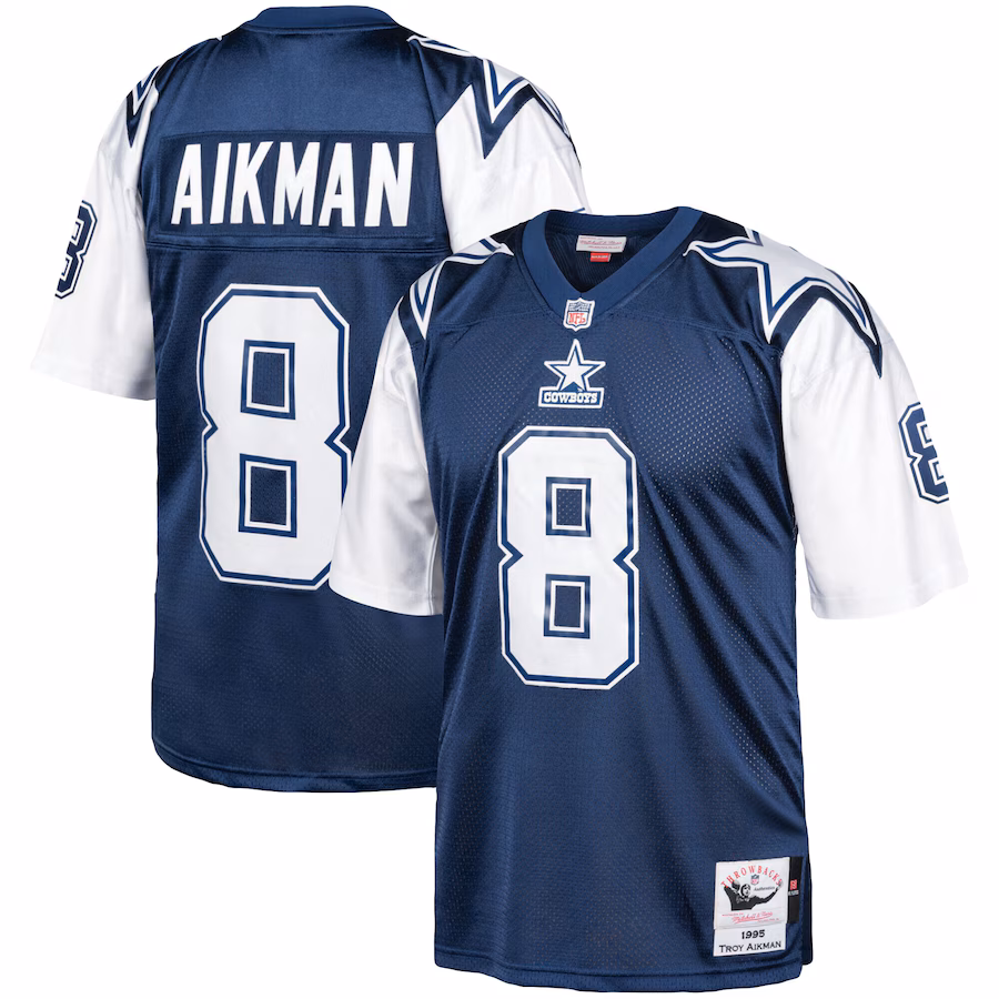 Men's Dallas Cowboys 1995 Troy Aikman Mitchell & Ness Navy Authentic Throwback Retired Player Jersey - ujerseystore