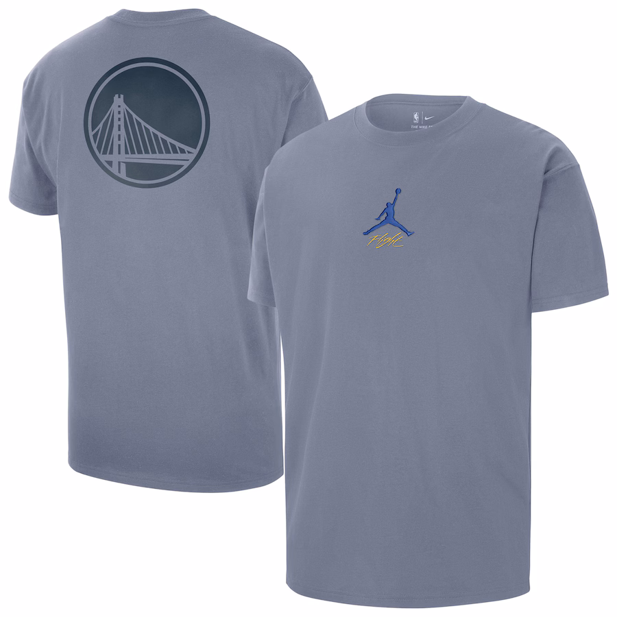 Men's Golden State Warriors Jordan Brand Blue Statement Edition Jumpman Flight Heavyweight T-Shirt - ujerseystore