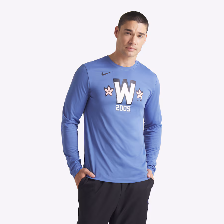 Men's Washington Nationals Nike Blue 2025 City Connect Legend Performance Long Sleeve T-Shirt - ujerseystore