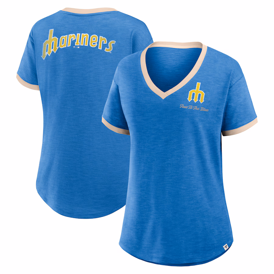 Women's Seattle Mariners Fanatics Royal Binge Worthy Stadium Slub V-Neck T-Shirt - ujerseystore