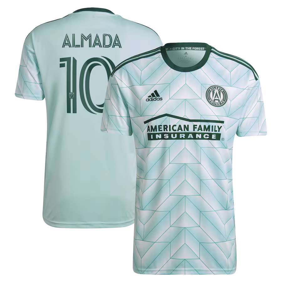 Men's Atlanta United FC Thiago Almada adidas Mint 2023 The Forest Kit Replica Jersey - ujerseystore