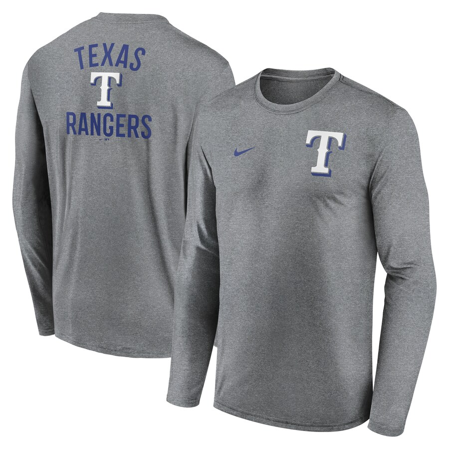 Men's Texas Rangers Nike Heather Charcoal 2-Hit Legend Performance Long Sleeve T-Shirt - ujerseystore
