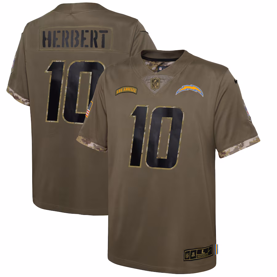 Youth Los Angeles Chargers Justin Herbert Nike Olive Salute To Service Player Limited Jersey - ujerseystore