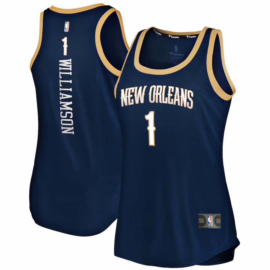 Women's New Orleans Pelicans Zion Williamson Fanatics Navy Fast Break Team Tank Jersey - Icon Edition - ujerseystore