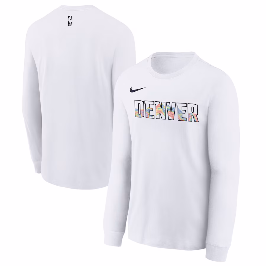 Youth Denver Nuggets  Nike White 2024/25 City Edition Wordmark Performance Long Sleeve T-Shirt - ujerseystore