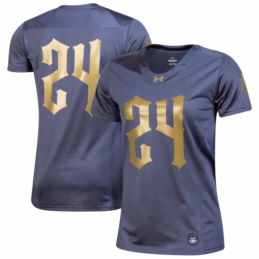 Women's Under Armour Navy Notre Dame Fighting Irish 2024 Shamrock Series Replica Jersey - ujerseystore