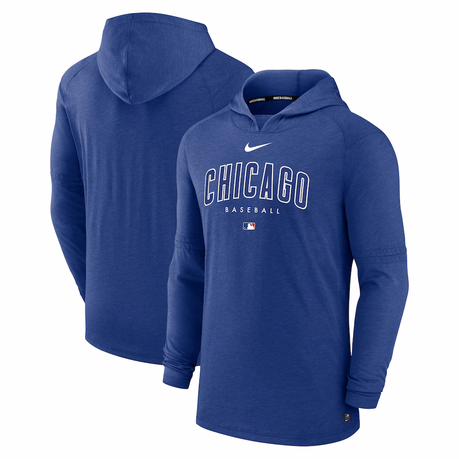 Men's Chicago Cubs Nike Heather Royal Authentic Collection Early Work Tri-Blend Performance Pullover Hoodie - ujerseystore