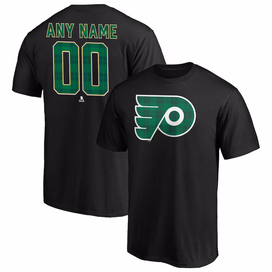 Men's Philadelphia Flyers Black Emerald Plaid Personalized Name & Number T-Shirt - ujerseystore