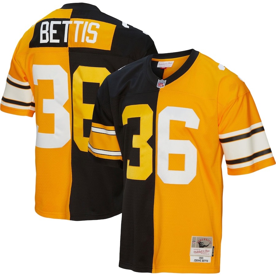 Men's Pittsburgh Steelers Jerome Bettis Mitchell & Ness Black/Gold 1996 Split Legacy Replica Jersey - ujerseystore