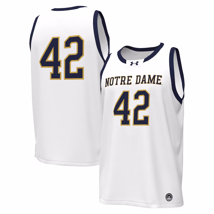 #42 Notre Dame Fighting Irish Under Armour Replica Basketball Jersey - White - ujerseystore