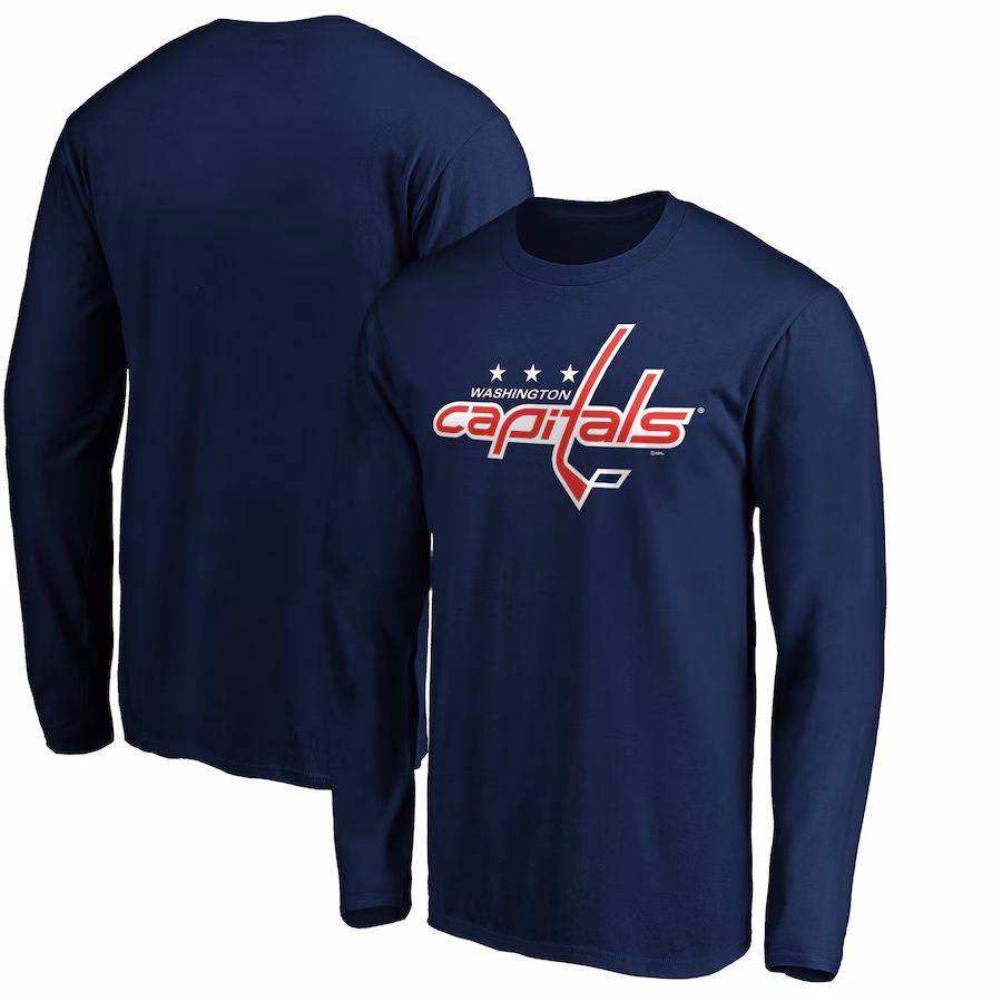 Men's Washington Capitals Navy Primary Logo Long Sleeve T-Shirt - ujerseystore