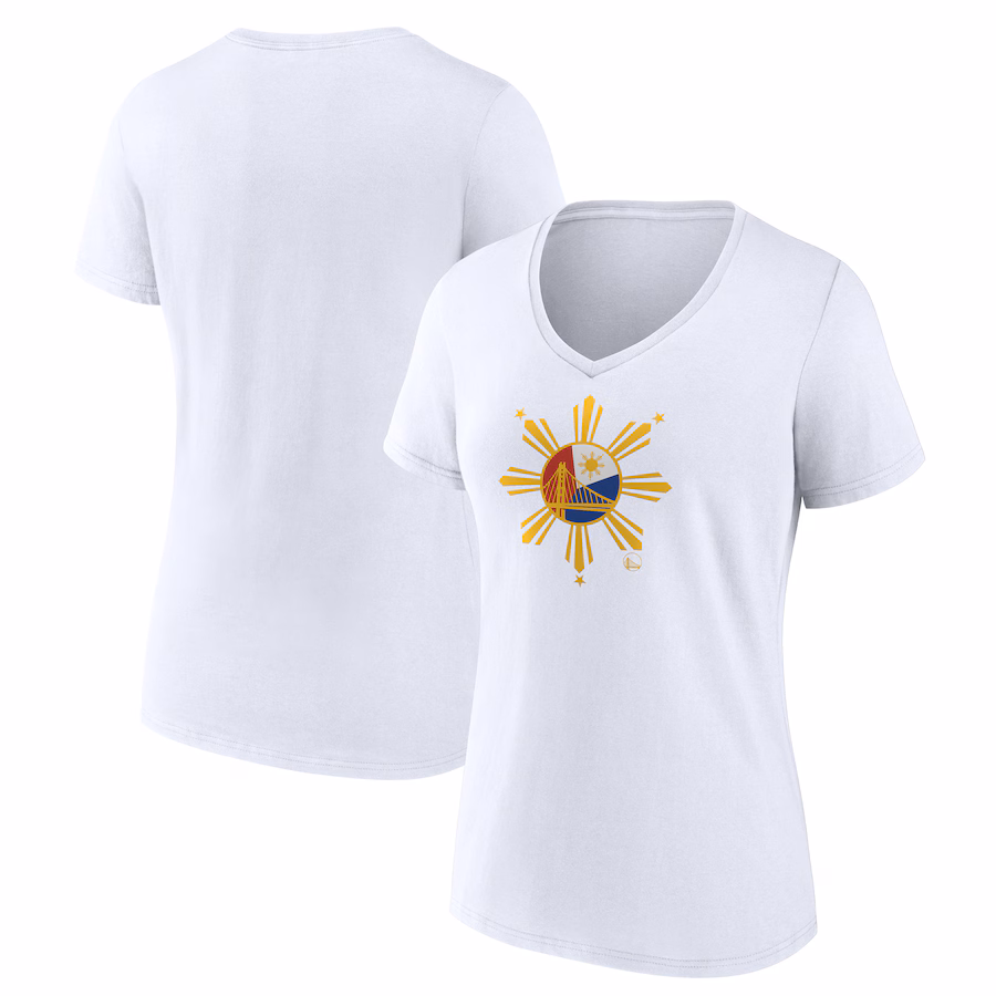 Women's Golden State Warriors  White Heritage V-Neck T-Shirt - ujerseystore