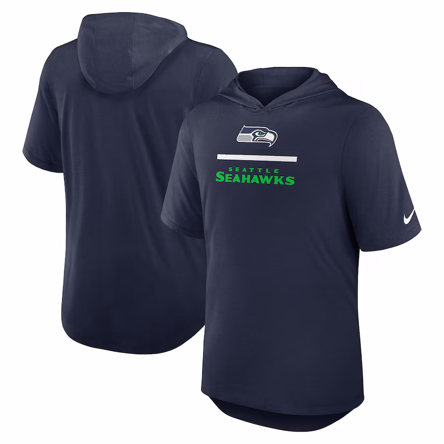 Men's Seattle Seahawks Nike College Navy Lockup Tri-Blend Hoodie T-Shirt - ujerseystore