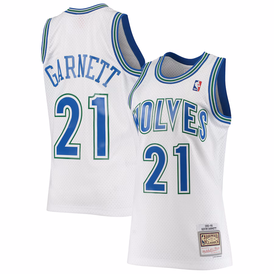 Men's Minnesota Timberwolves Kevin Garnett Mitchell & Ness White 1995/96 Hardwood Classics Swingman Jersey - ujerseystore