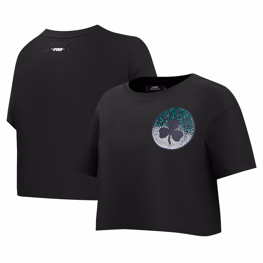 Women's Boston Celtics Pro Standard Black Jewels Boxy Cropped T-Shirt - ujerseystore