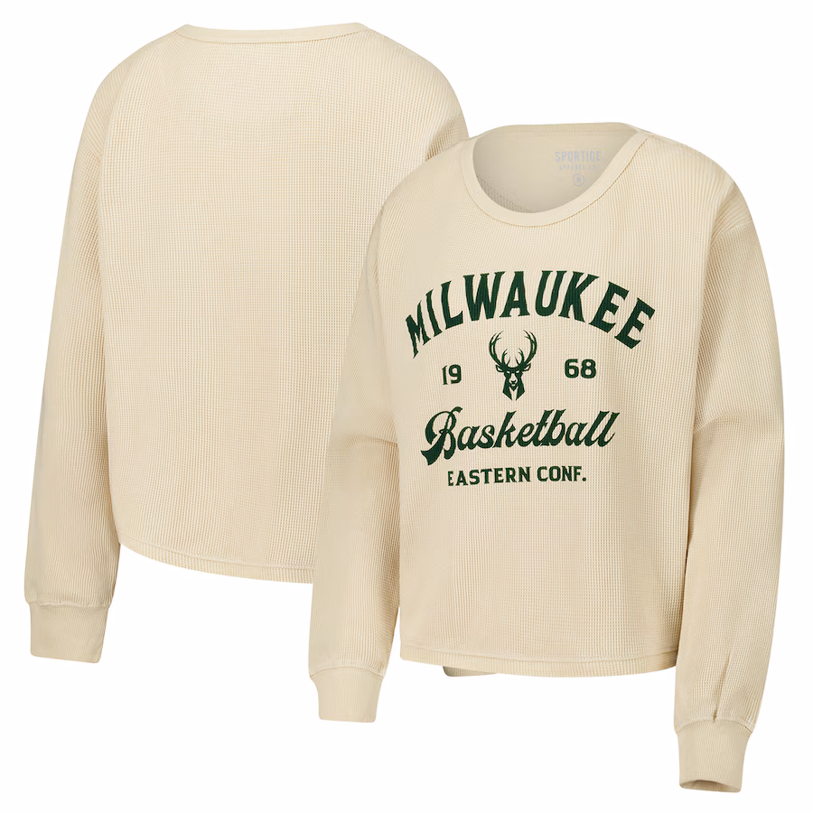 Unisex Milwaukee Bucks Sportiqe Cream High Country Collection Cullen Waffle Knit Long Sleeve T-Shirt - ujerseystore