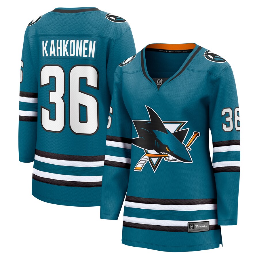 Women's San Jose Sharks Kaapo Kahkonen Fanatics Branded Teal Home Breakaway Player Jersey - ujerseystore