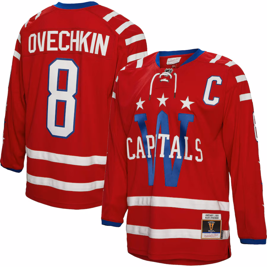 Men's Washington Capitals Alexander Ovechkin Mitchell & Ness Red Captain Patch 2015 Winter Classic Blue Line Player Jersey - ujerseystore