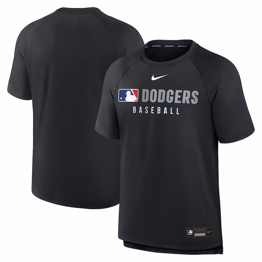 Men's Los Angeles Dodgers Nike Black Authentic Collection Pregame Raglan Performance T-Shirt - ujerseystore
