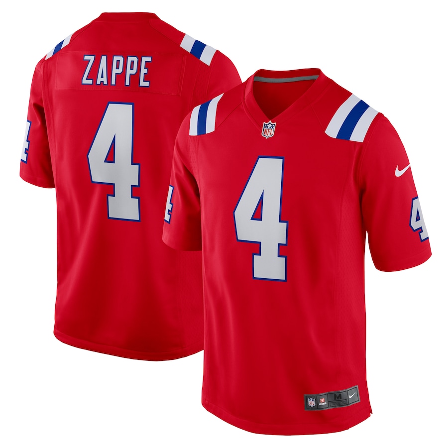 Men's New England Patriots Bailey Zappe Nike Red Alternate Game Player Jersey - ujerseystore