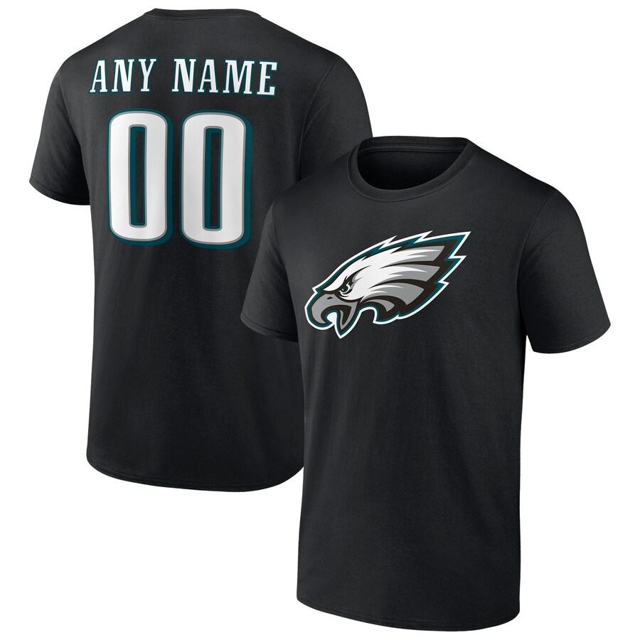 Men's Philadelphia Eagles Black Team Authentic Personalized Name & Number T-Shirt - ujerseystore