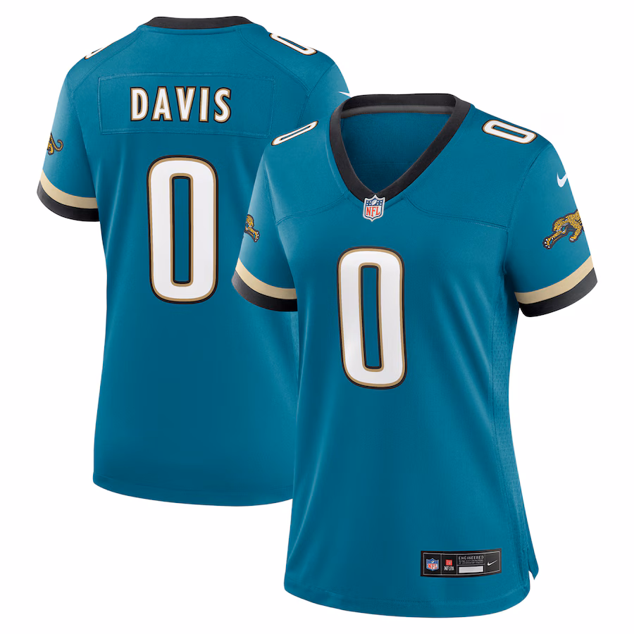 Women's Jacksonville Jaguars Gabe Davis Nike Teal Prowler Throwback Game Jersey - ujerseystore