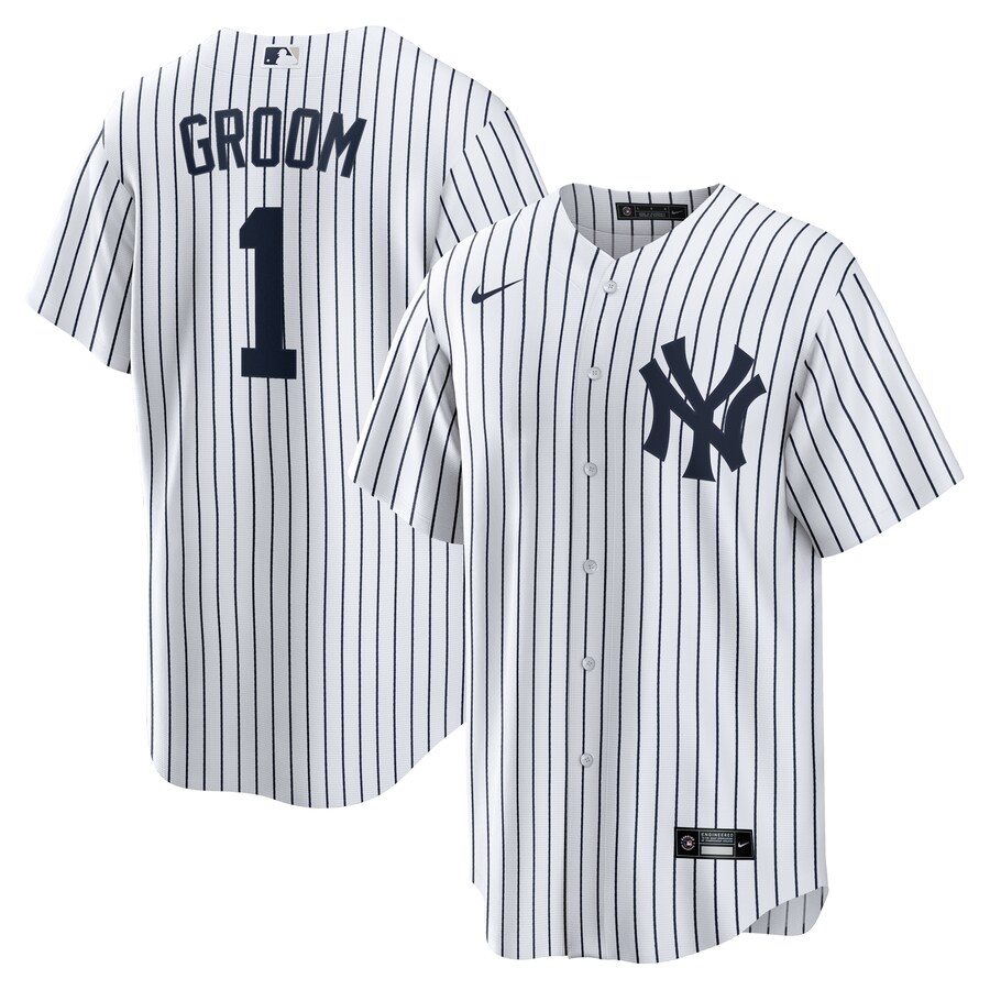 Men's New York Yankees Nike White #1 Groom Home Replica Jersey - ujerseystore