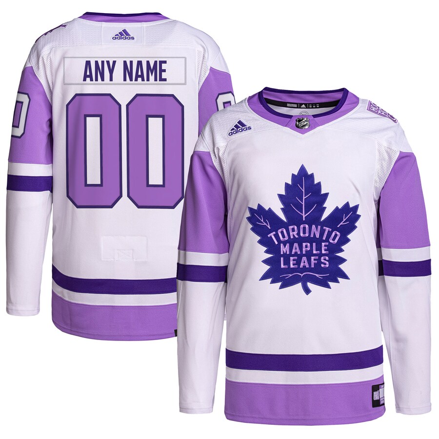 Men's Toronto Maple Leafs adidas White/Purple Hockey Fights Cancer Primegreen Authentic Custom Jersey - ujerseystore