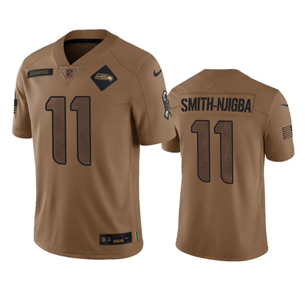 Men's Seattle Seahawks #11 Jaxon Smith-Njigba 2023 Brown Salute To Service Limited Football Stitched Jersey - ujerseystore