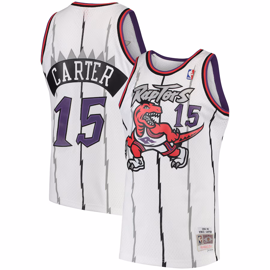 Men's Toronto Raptors Vince Carter Mitchell & Ness White 1998/99 Hardwood Classics Swingman Jersey - ujerseystore