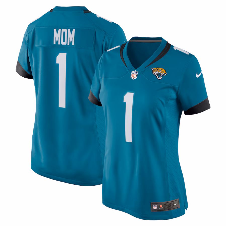 Women's Jacksonville Jaguars Number 1 Mom Nike Teal Game Jersey - ujerseystore