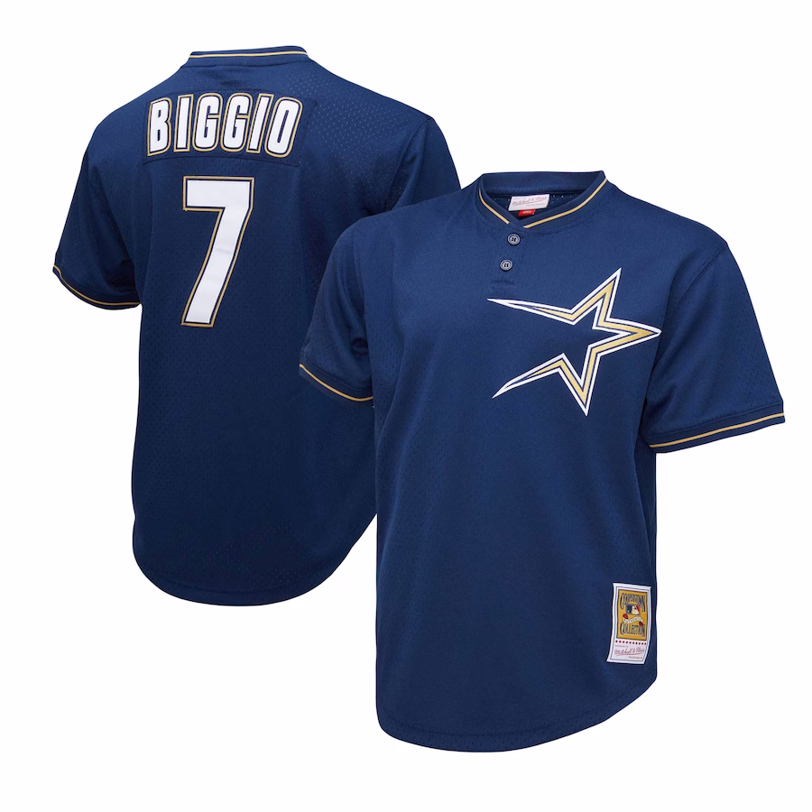 Men's Houston Astros Craig Biggio Mitchell & Ness Navy 1991 Cooperstown Collection Mesh Pullover Jersey - ujerseystore