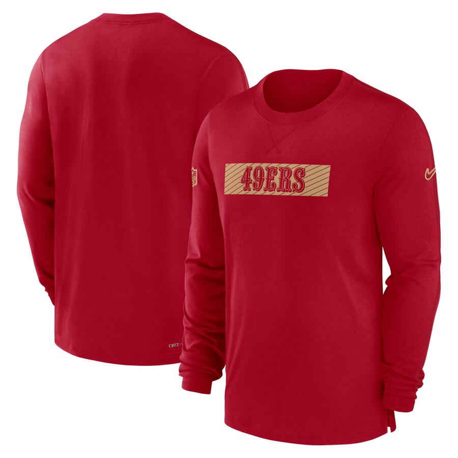 Men's San Francisco 49ers Nike Scarlet Sideline Player Performance Long Sleeve T-Shirt - ujerseystore