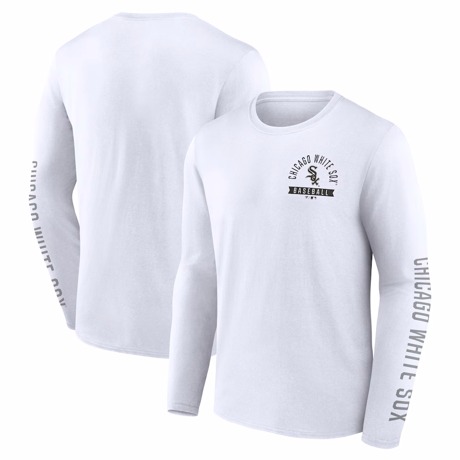 Men's Chicago White Sox Fanatics White Press Box Long Sleeve T-Shirt - ujerseystore
