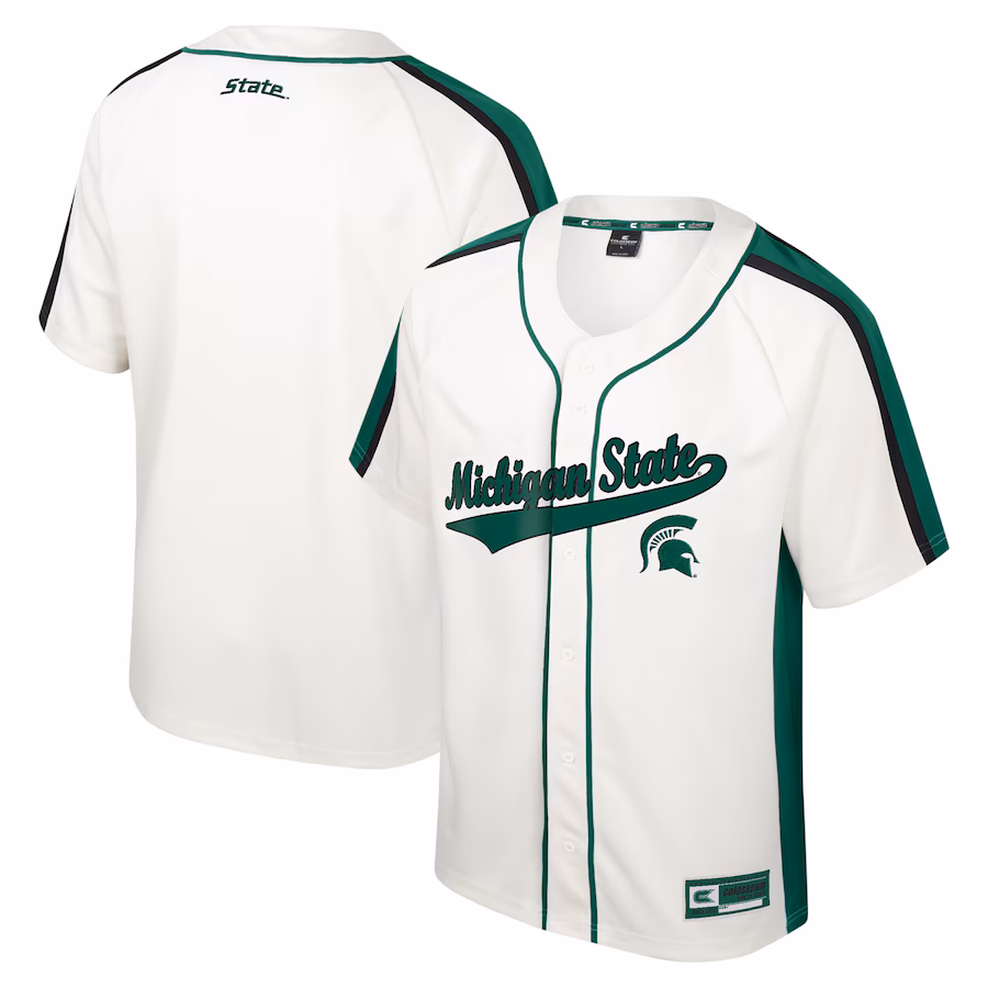 Men's Colosseum Cream Michigan State Spartans Ruth Button-Up Baseball Jersey - ujerseystore