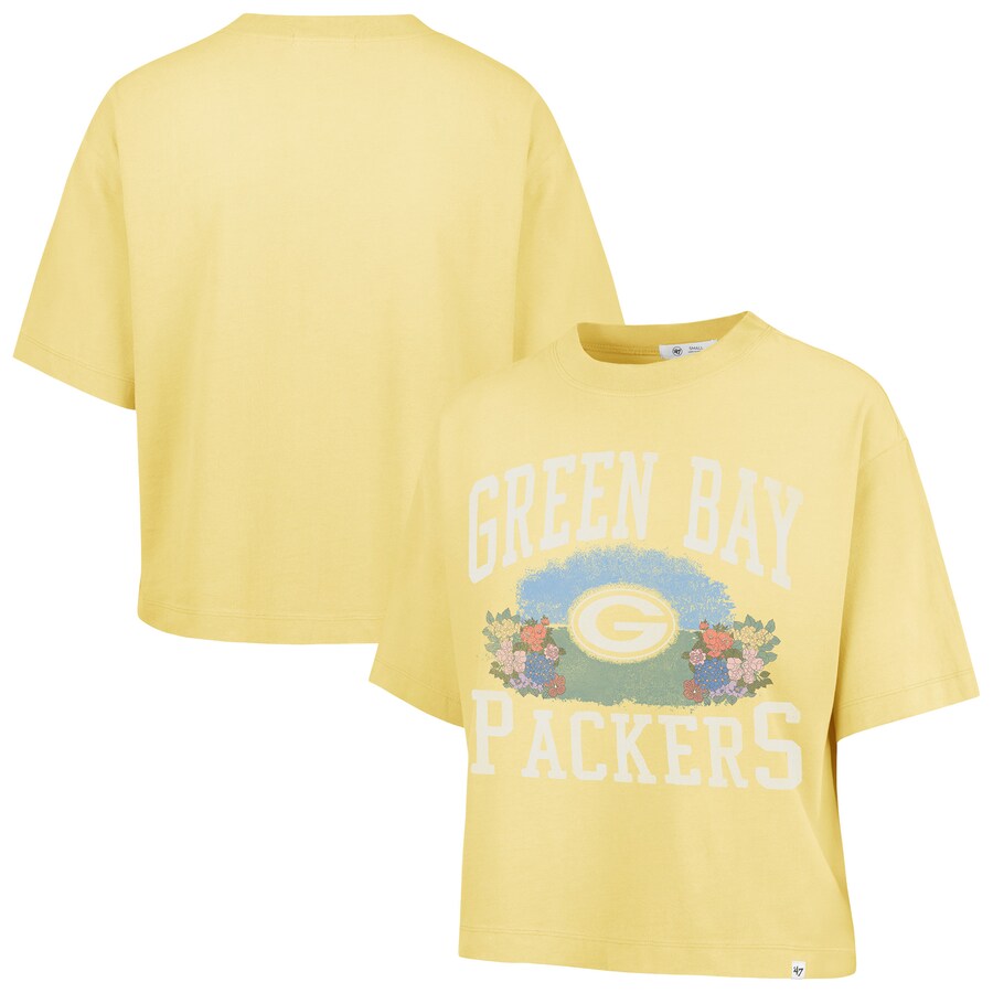 Women's Green Bay Packers  '47 Yellow Florentina Montauk Cropped T-Shirt - ujerseystore