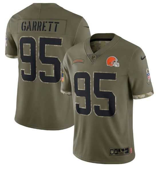 Men's Cleveland Browns #95 Myles Garrett 2022 Olive Salute To Service Limited Stitched Jersey - ujerseystore