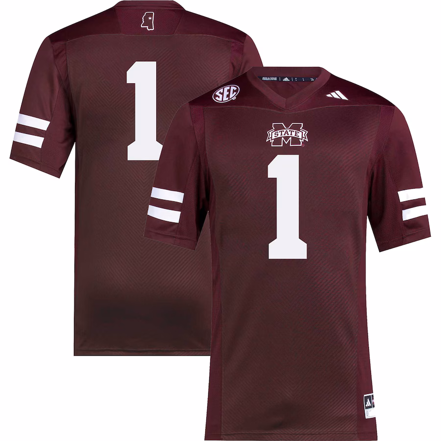 Men's adidas #1 Maroon Mississippi State Bulldogs Premier Football Jersey - ujerseystore
