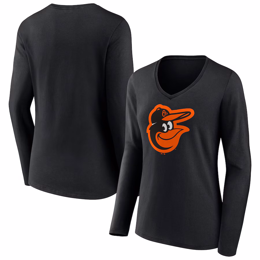 Women's Baltimore Orioles Fanatics Black Official Logo V-Neck Long Sleeve T-Shirt - ujerseystore