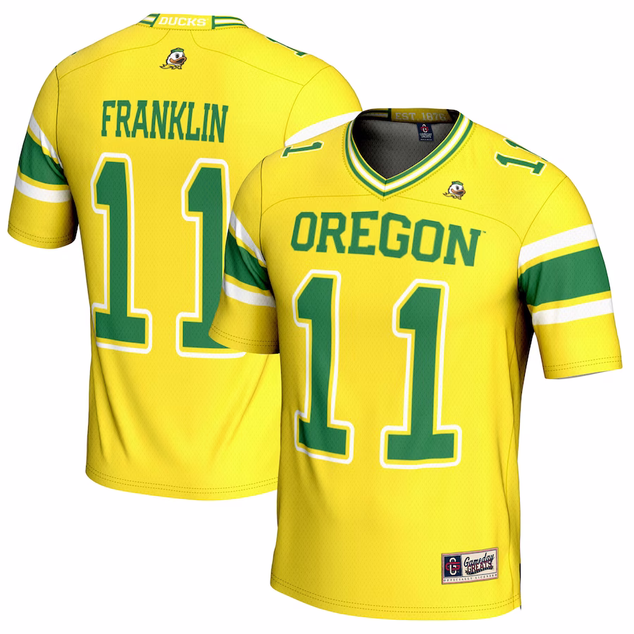 Troy Franklin Oregon Ducks GameDay Greats Youth NIL Player Football Jersey - Yellow - ujerseystore