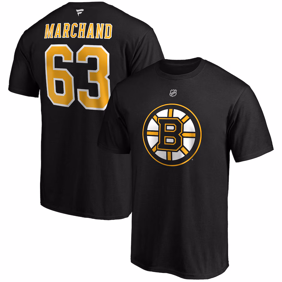 Men's Boston Bruins Brad Marchand Fanatics Black Big & Tall Name & Number T-Shirt - ujerseystore