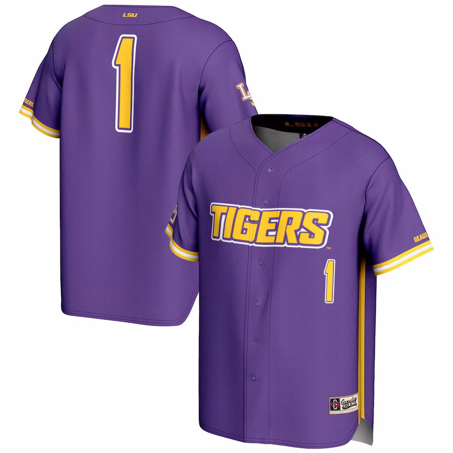 Men's GameDay Greats #1 Purple LSU Tigers Lightweight Baseball Fashion Jersey - ujerseystore